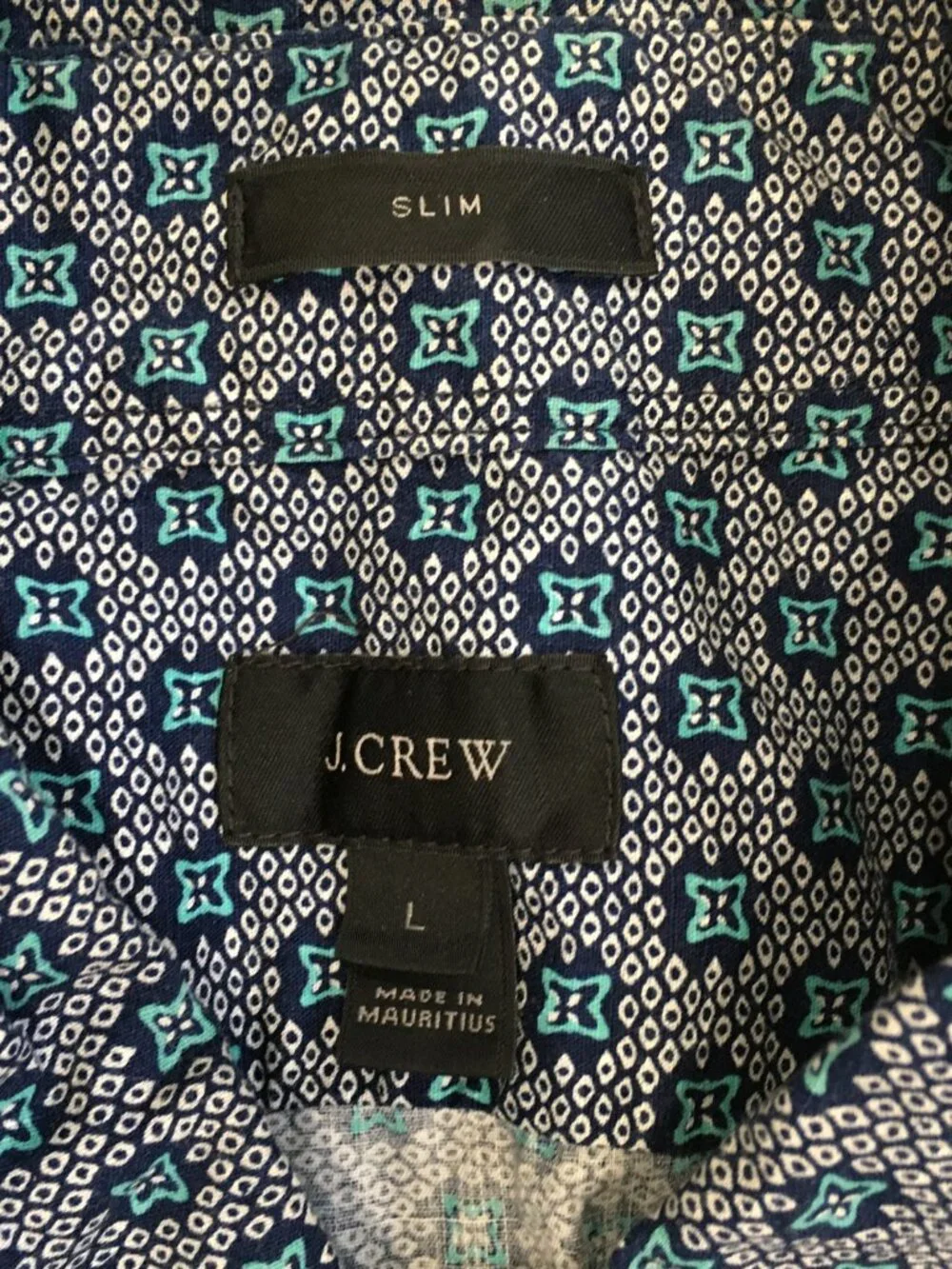 J CREW Blue White Turquoise Print Long Sleeve Button Shirt